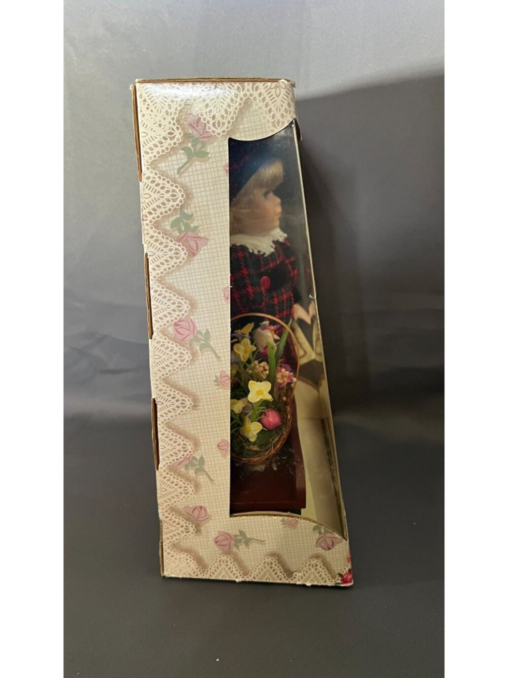 Genuine Fine Bisque Porcelain Doll W/ Flowers & Wagon New - Picture 4 of 10
